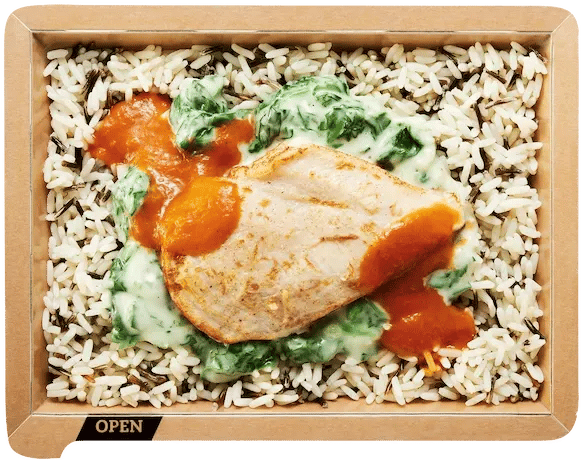 Hähnchenbrust mit Wildreis und Rahmspinat Foodji